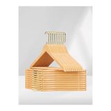 SDF Askı Ahşap Elbise Askısı ve Pantolon Askısı 10'lu Set Doğal Renk Tam Vernikli (Lux Gold Kancalı)