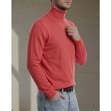 Sdnyazo Premium Erkek Açık Pembe Kaşmir ve Yünlü Tam Balıkçı Yaka Slim Fit Triko Kazak - XL