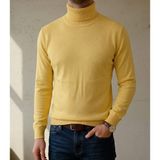 Sdnyazo Premium Erkek Açık Sarı Kaşmir ve Yünlü Tam Balıkçı Yaka Slim Fit Triko Kazak - XL