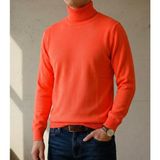 Sdnyazo Premium Erkek Fosfor Turuncu Kaşmir ve Yünlü Tam Balıkçı Yaka Slim Fit Triko Kazak - XL