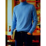 Sdnyazo Premium Erkek Kaşmir Ve Yünlü Açık Mavi Tam Balıkçı Yaka Slim Fit Triko Kazak - XL