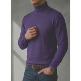Sdnyazo Premium Erkek Koyu Mor Kaşmir ve Yünlü Tam Balıkçı Yaka Slim Fit Triko Kazak - XL