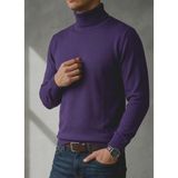 Sdnyazo Premium Erkek Koyu Mor Kaşmir ve Yünlü Tam Balıkçı Yaka Slim Fit Triko Kazak