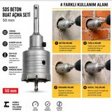 Sds Plus Beton Buat Açma Seti 50 Mm – Karbür Uçlu Delme Pançı, Beton, Tuğla, Gaz Beton Ve Duvar İçin