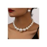SE Jewellery Beyaz Büyük İnci Choker Kolye Küpe Set