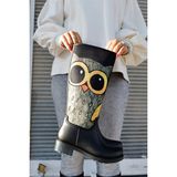 Sea & Blue Shoes Baykuş Baskılı Kadın Yağmur Çizmesi - Siyah
