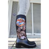 Sea & Blue Shoes Ikonik Kadın Renkli Baskılı Su Geçirmeyen Kadın Yağmur Çizmesi - Siyah