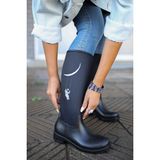Sea & Blue Shoes Sallanan Astronot Baskılı Kadın Yağmur Çizmesi - Siyah