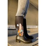 Sea & Blue Shoes Tüy Desenli Baskılı Su Geçirmeyen Kadın Yağmur Çizmesi - Siyah