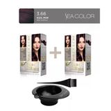 Sea Color 2'Li Paket Home Colorist Set Saç Boyası 3.66 Kızıl Mor, Boya Tası Ve Fırça Hediye!