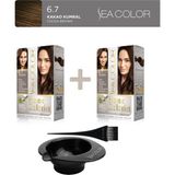 Sea Color 2'Li Paket Home Colorist Set Saç Boyası 6.7 Kakao Kumral, Boya Tası Ve Fırça Hediye!