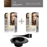 Sea Color 2'li Paket Home Colorist Set Saç Boyası 7.3 G Kumral, Boya Tası ve Fırça Hediye! - 7.3 Gizemli Kumral