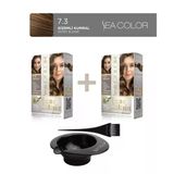 Sea Color 2'Li Paket Home Colorist Set Saç Boyası 7.3 Gizemli Kumral, Boya Tası Ve Fırça Hediye!