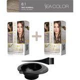 Sea Color 2'li Paket Home Colorist Set Saç Boyası 8.1 Inci Kumral, Boya Tası ve Fırça Hediye! - 8.1 İnci Kumral
