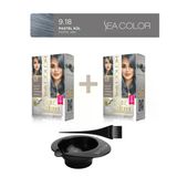Sea Color 2'Li Paket Home Colorist Set Saç Boyası 9.18 Pastel Kül, Boya Tası Ve Fırça Hediye!