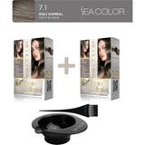 Sea Color 2'Li Paket Home Colorist Set Saç Boyası Boya 7.1 Sisli Kumral, Boya Tası Ve Fırça Hediye!