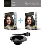 Sea Color 2'Li Paket Set Saç Boyası 1.0 Siyah, Boya Tası Ve Fırça Hediye!