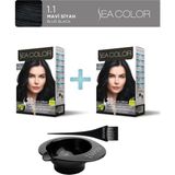 Sea Color 2'Li Paket Set Saç Boyası 1.1 Mavi Siyah, Boya Tası Ve Fırça Hediye!