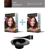 Sea Color 2'Li Paket Set Saç Boyası 4.6 Kestane Kızılı, Boya Tası Ve Fırça Hediye!