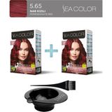 Sea Color 2'Li Paket Set Saç Boyası 5.65 Çilek Kırmızısı, Boya Tası Ve Fırça Hediye!