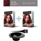 Sea Color 2'Li Paket Set Saç Boyası 55.46 Amazon Kızılı, Boya Tası Ve Fırça Hediye!