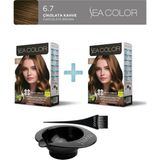Sea Color 2'Li Paket Set Saç Boyası 6.7 Çikolata Kahve, Boya Tası Ve Fırça Hediye!