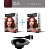 Sea Color 2'Li Paket Set Saç Boyası 66.46 Ateş Kızılı, Boya Tası Ve Fırça Hediye!