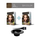 Sea Color 2'Li Paket Set Saç Boyası 7.0 Kumral, Boya Tası Ve Fırça Hediye!