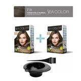 Sea Color 2'Li Paket Set Saç Boyası 7.11 Yoğun Küllü Kumral, Boya Tası Ve Fırça Hediye!