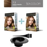 Sea Color 2'Li Paket Set Saç Boyası 7.3 Fındık Kabuğu, Boya Tası Ve Fırça Hediye!