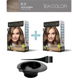 Sea Color 2'li Paket Set Saç Boyası 8.0 Açık Kumral, Boya Tası ve Fırça Hediye!