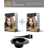 Sea Color 2'Li Paket Set Saç Boyası 8.1 Küllü Açık Kumral, Boya Tası Ve Fırça Hediye!