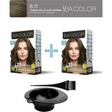 Sea Color 2'Li Paket Set Saç Boyası 8.11 Yoğun Küllü Açık Kumral, Boya Tası Ve Fırça Hediye!