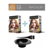 Sea Color 2'Li Paket Set Saç Boyası 8.73 Karamel, Boya Tası Ve Fırça Hediye!