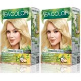 SEA COLOR Amonyaksız, Vegan, Doğal, Besleyici Kalıcı Saç Boyası%100 Beyaz Kapama (1 PAKET 2 x 50 ml Boya & OKSİDAN) (Buğday Sarısı 9.0) (2 paketi)