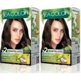 SEA COLOR Amonyaksız, Vegan, Doğal, Besleyici Kalıcı Saç Boyası%100 Beyaz Kapama (1 PAKET 2 x 50 ml Boya & OKSİDAN) (Koyu Kumral 6.0) (2 paketi)