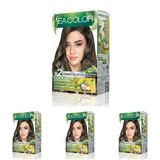 SEA COLOR Amonyaksız, Vegan, Doğal, Besleyici Kalıcı Saç Boyası%100 Beyaz Kapama (1 PAKET 2 x 50 ml Boya & OKSİDAN) (Yoğun Küllü Açık Kumral 8.11) (4 paketi)