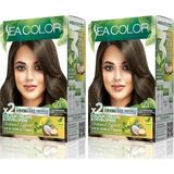 SEA COLOR Amonyaksız, Vegan, Doğal, Besleyici Kalıcı Saç Boyası%100 Beyaz Kapama (1 PAKET 2 x 50 ml Boya & OKSİDAN) (Yoğun Küllü Kumral 7.11) (2 paketi)