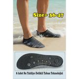 Sea&Blue Siyah Desenli Kaymaz Tabanlı Deniz Ayakkabısı - Esnek Plaj ve Havuz Ayakkabısı - Deniz Patiği