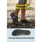 Sea&Blue Siyah Gümüş Çizgi Kaymaz Tabanlı Deniz Ayakkabısı - Esnek Plaj ve Havuz Ayakkabısı - Deniz Patiği