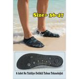 Sea&Blue Siyah Mavi Desenli Kaymaz Tabanlı Deniz Ayakkabısı - Esnek Plaj ve Havuz Ayakkabısı - Deniz Patiği