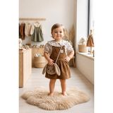 sealy kids Kız Bebek Askılı Kadife Jile Elbise ve Çiçek Desenli Bluz Takımı – Tavşan Çantalı Şık Kombi - 2 Yaş - Kahverengi