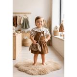 sealy kids Kız Bebek Askılı Kadife Jile Elbise ve Çiçek Desenli Bluz Takımı – Tavşan Çantalı Şık Kombi