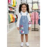 Sealy Kids Kız Çocuk Daisy Baskılı Jean Salopet Kot Jile Elbise - 6 Yaş - Beyaz - Mavi