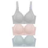 Seamless Bra - Larevia | Lazer Kesim Önden Düğmeli Tül Detaylı Kadın Sütyen 3'lü Paket