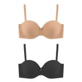 Seamless Bra - Serina | Balenli Lazer Kesim Yarım Dolgulu Push Up Straplez Kadın Sütyen 2'li Paket