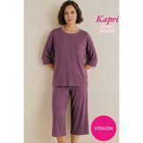 Seamlife Homewear Kadın Mürdüm Düğmesiz Geniş Yaka Göğüs Cepli Viskon Kısa Kol Kapri Pijama Takımı-Anne Kalıp Fakir Kol Bermuda - 2XL