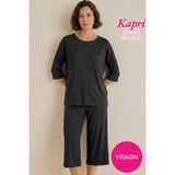 Seamlife Homewear Kadın Siyah Düğmesiz Geniş Yaka Göğüs Cepli Viskon Kısa Kol Kapri Pijama Takımı-Anne Kalıp Fakir Kol Bermuda - XL