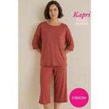 Seamlife Homewear Kadın Turuncu Düğmesiz Geniş Yaka Göğüs Cepli Viskon Kısa Kol Kapri Pijama Takımı-Anne Kalıp Fakir Kol Bermuda - Kiremit - 2XL