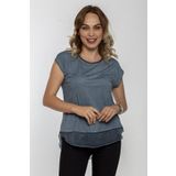 Seamoda Etek Ucu Şifon Petrol Yeşili Kadın T-shirt